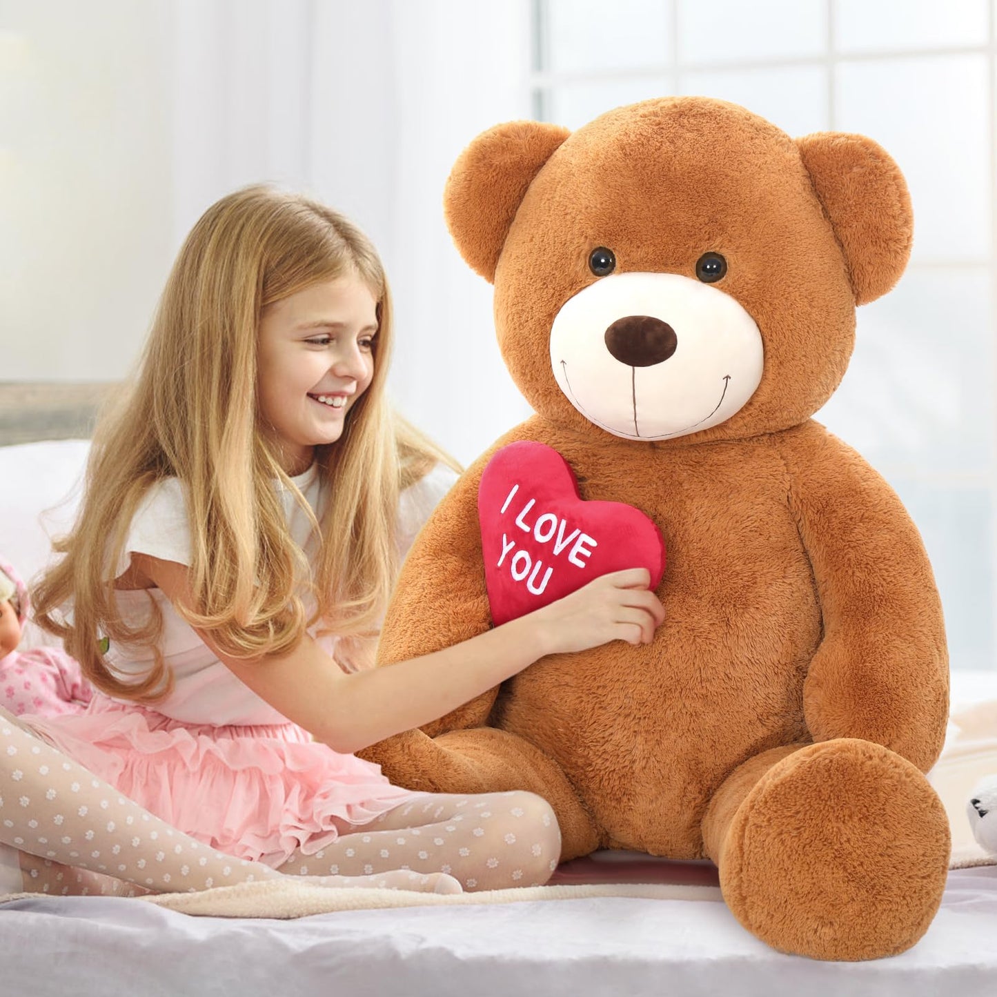 Maogolan Giant Teddy Bear 5 Feet- I Love You Red Heart Big Dark Brown 5Ft Teddy Bear Stuffed Animal - Huge Valentines Teddy Bear