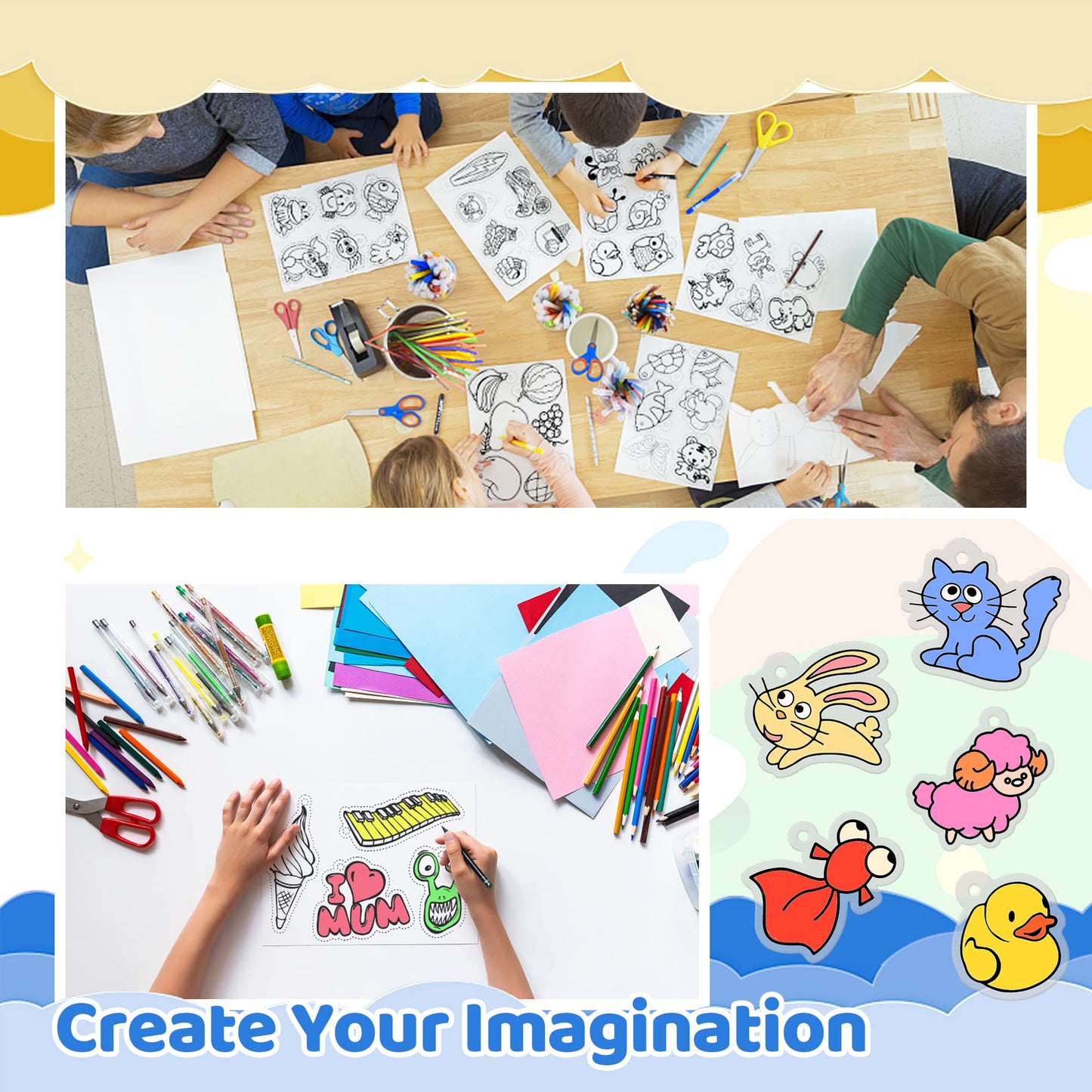 Petdcheb Shrink Paper Kit, 160 Pieces Art Craft Kit Including 25 Patterned Shrink Plastic Sheets, Keychain And Jewelry Accessori