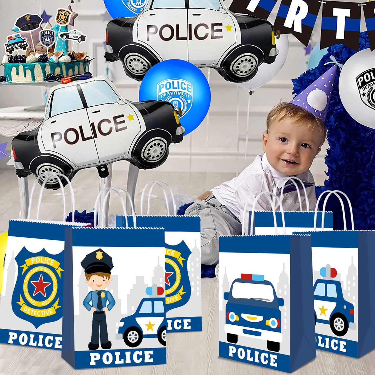 16Pcs Police Party Bags Police Decorations For Party Police Gift Bag Police Party Favors For Kids Police Car Party Favors Police