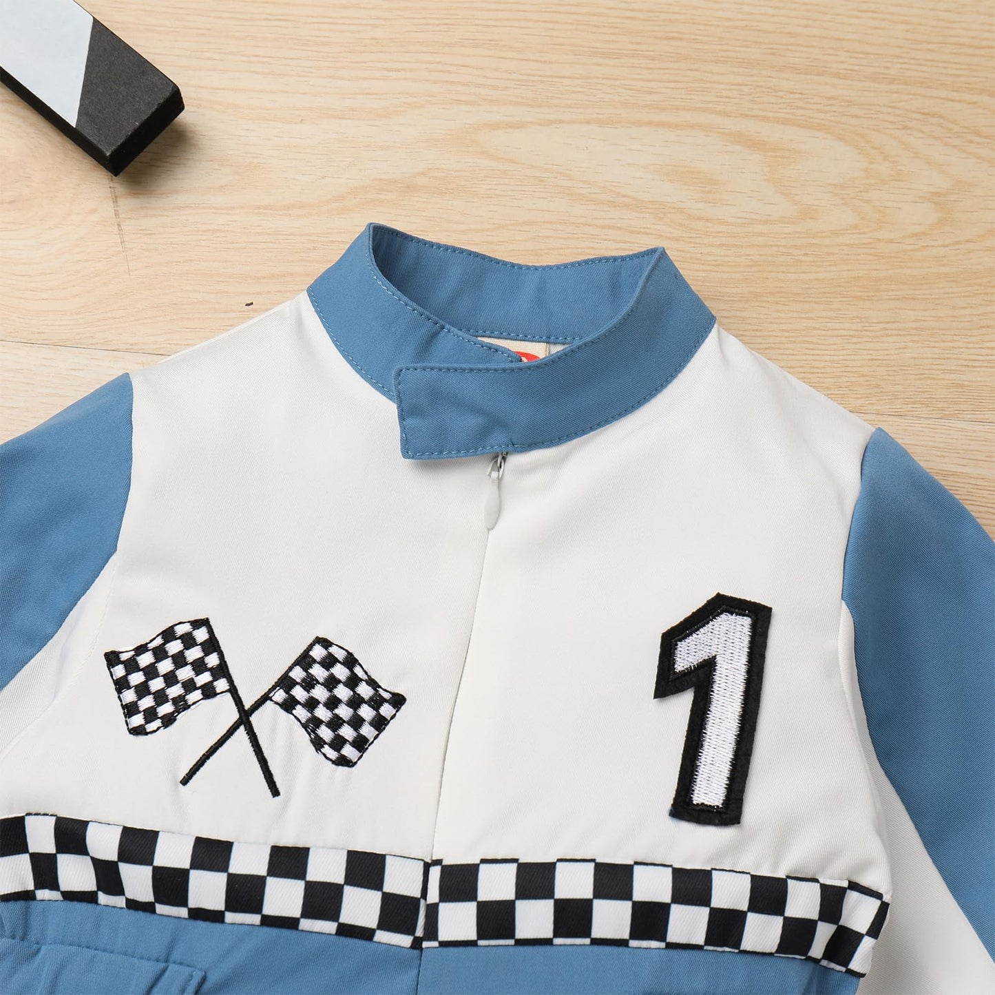 Ibtom Castle Baby Race Car Driver Costume: Toddler Boy Girl 1St Birthday Party Outfit Halloween Speed Racing Suit Long Sleeve Romper Dress Up Checkered Jumpsuit For Photo Shoot Blue-1 9-12 Months
