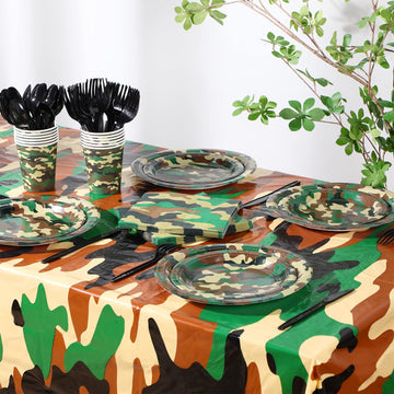 Mixweer Camo Tablecloth Plastic 54 x 108 Inch Camouflage Tablecovers Disposable Camo Table Cloths for Parties Camouflage Party T