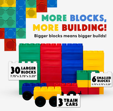 Biggoblocks Big Blocks For Kids Ages 4-8 - Indoor & Outdoor Blocks For Kids Games - Large Building Blocks (36 Pc With 3 Cars) Tr