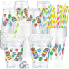 Foldtier Hawaiian Party Decorations Cups 12 Oz Luau Party Decorations Plastic Cold Drinks Cups Tiki Cups Clear Disposable Cups W