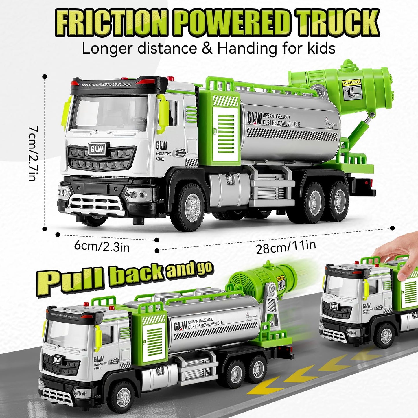 G.C City Diecast Tanker Truck Toys For 3 4 5 6 Years Old Boys, Friction Powered Haze Removal With Lights And Sounds, 1:40 Scale