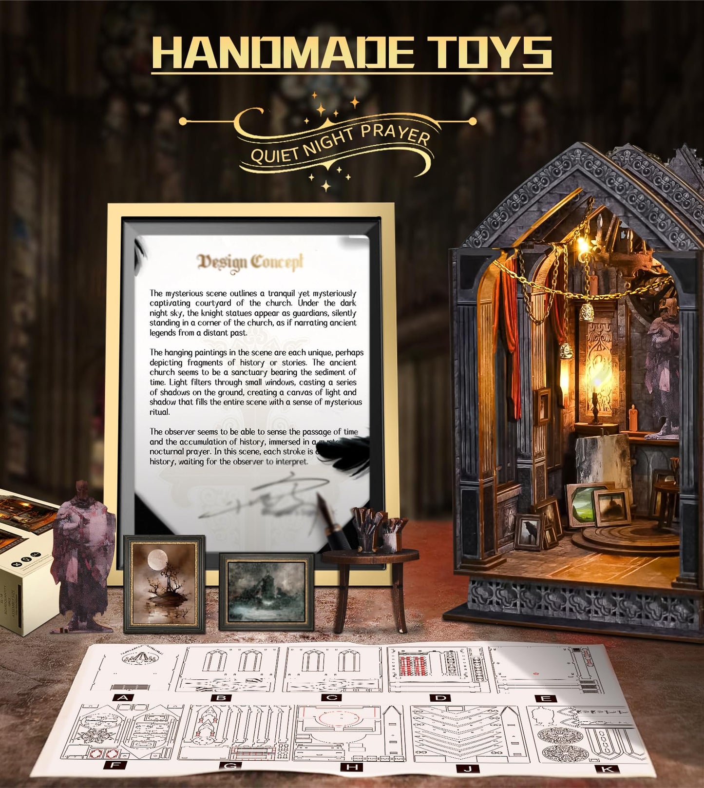 Spilay Diy Book Nook Kit, Diy Dollhouse Booknook Bookshelf Insert Decor Alley, Bookends Model Build-Creativity Kit With & Led Fo