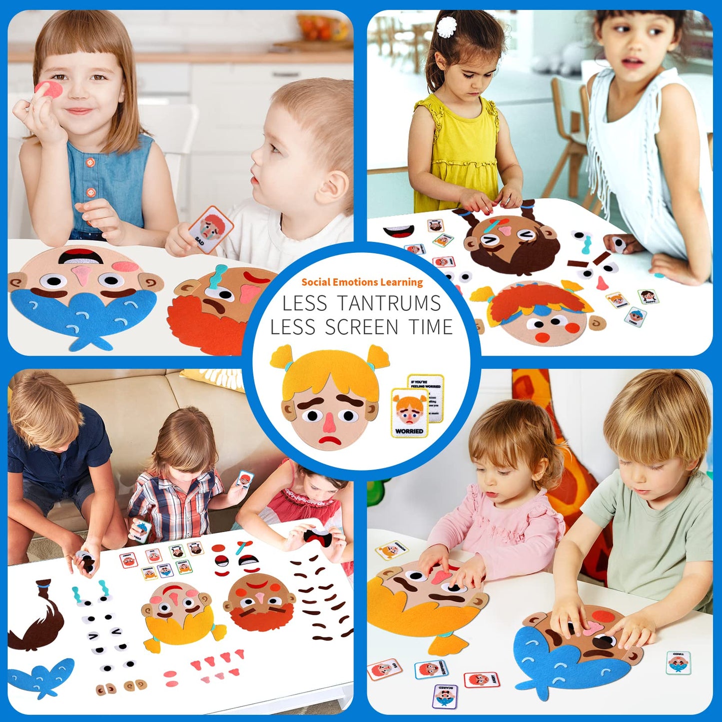 Craftstory 86 Pcs Social Emotional Learning Toys - Montessori Sensory Play with Emotion Cards & Face Boards for Kids, Autism & Speech Therapy