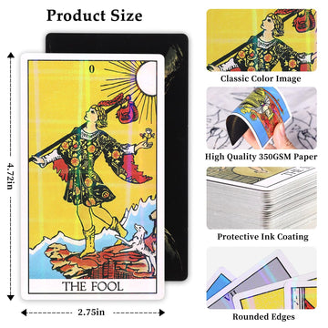 Aquadawn 78 Classic Tarot Cards With Guide Book, Traditional Standard Tarot Cards Set For Fortune Telling Game And Board Game, Sturdy Tarot Cards Deck For Beginners And Experts