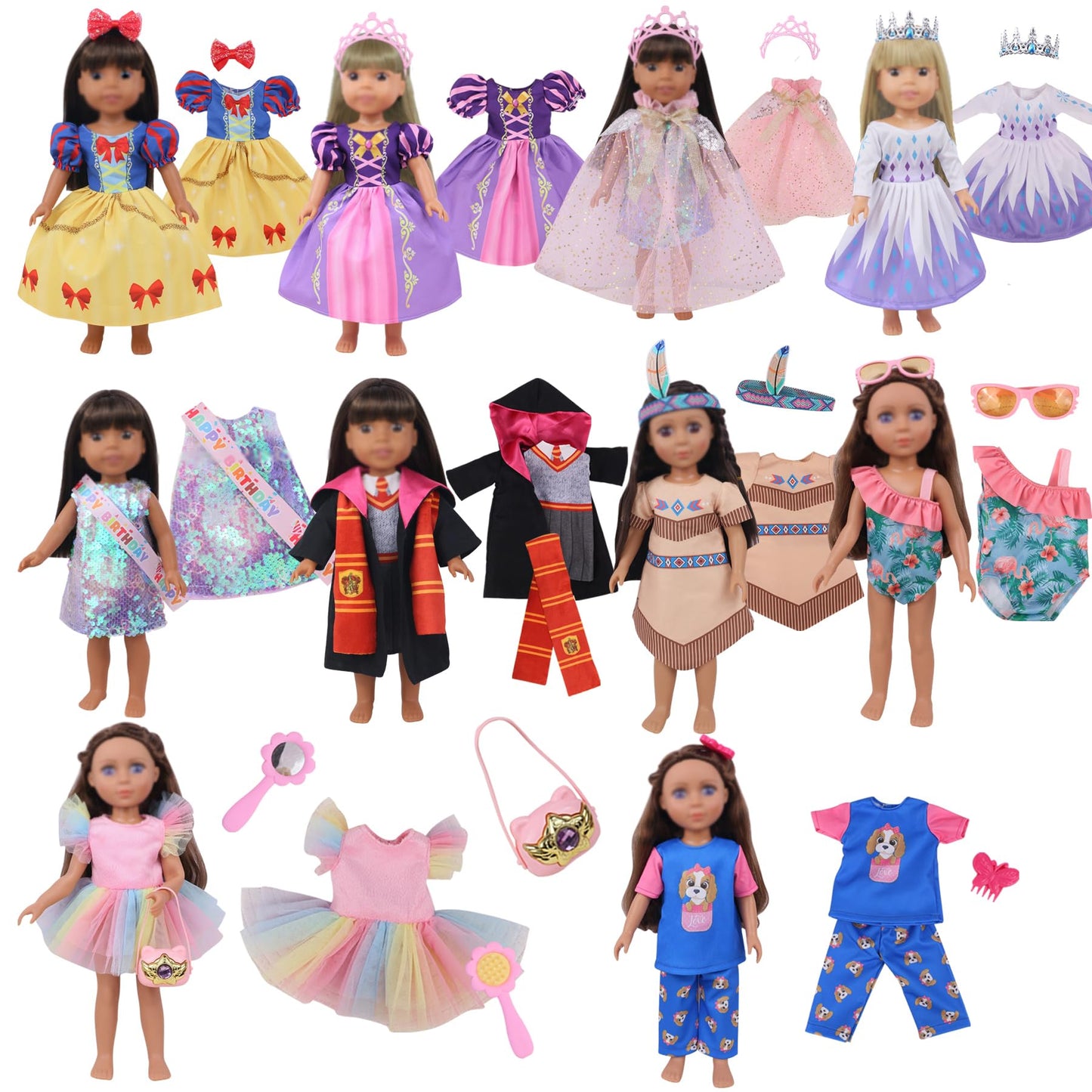 Haveahug 20 Pcs Glitter American Girl Clothes, For 14'' Baby Doll Clothes And Accessories (14 Inch Doll Girl Clothes)