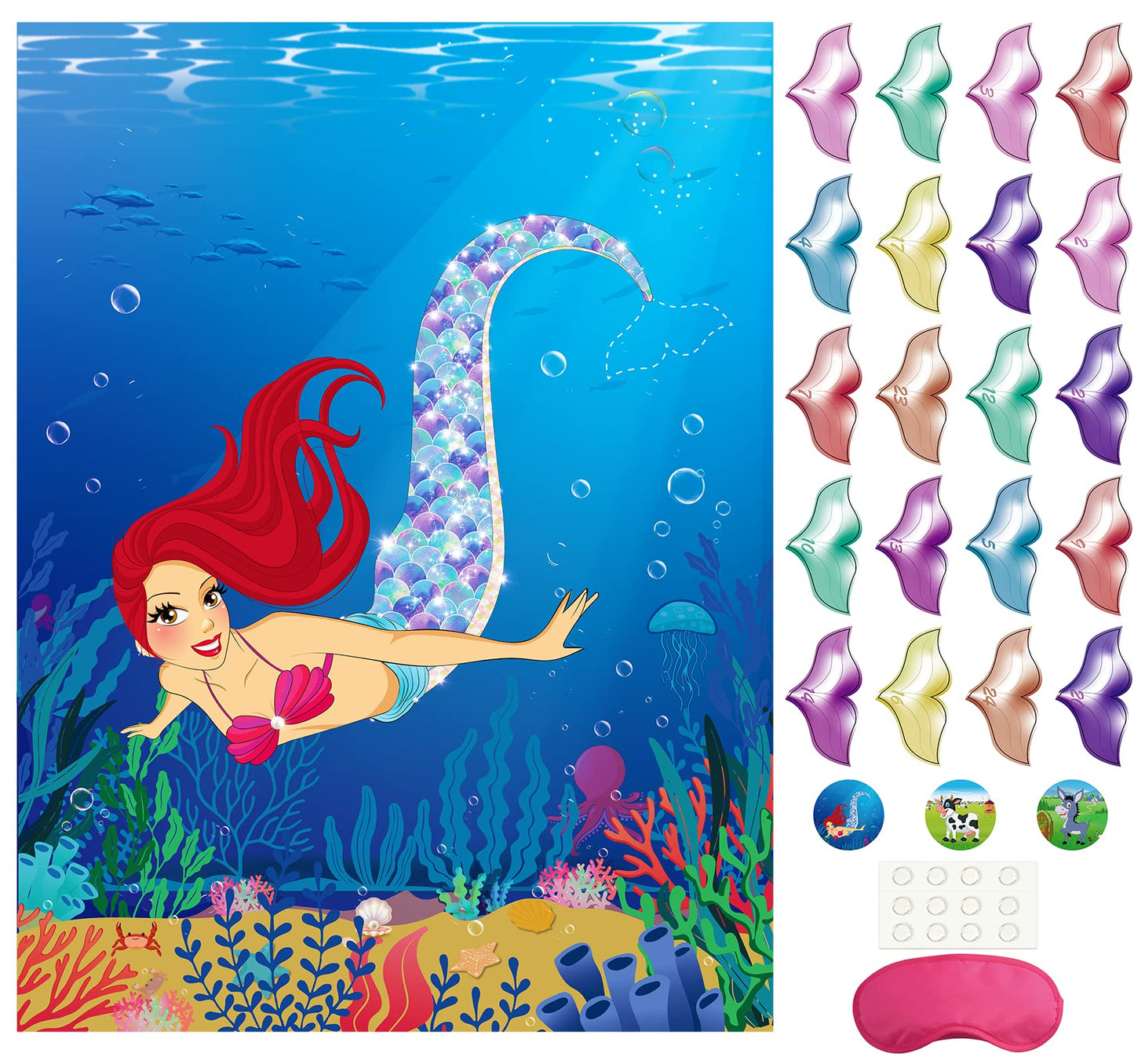 Morcheiong Pin The Tail On The Mermaid Birthday Party Game With 48Pcs Tails For Kids Mermaid Birthday Supplies Decorations Favors