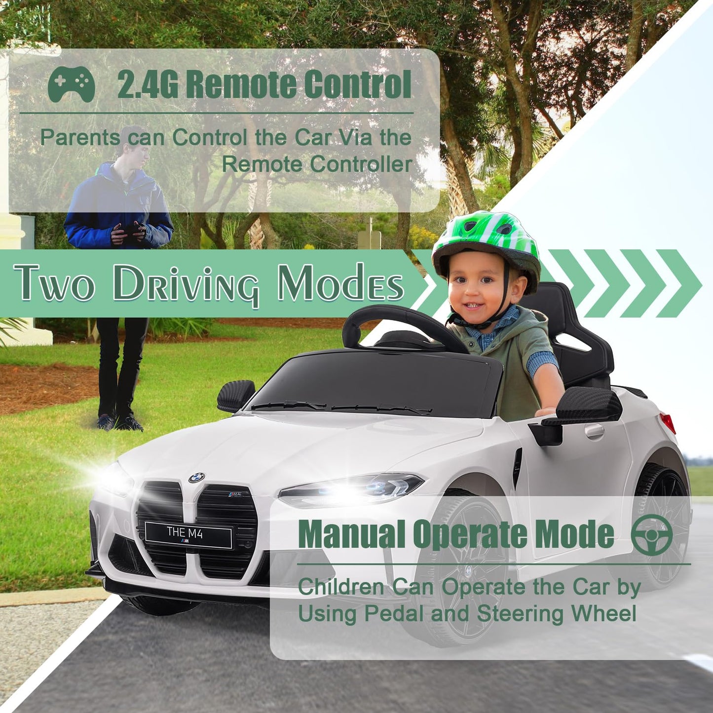 Okybaby 12V Kids Ride On Toy Car Authorized By Bmw M4, Kids Electric Car W/Parents Remote Control, Three Speed Adjustable, Usb,