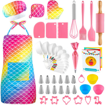 GIFTINBOX Kids Cooking and Baking Set, 54 PCS Complete Kit with Apron and Chef Hat, Real Kids Cooking Utensils and Kitchen Acces