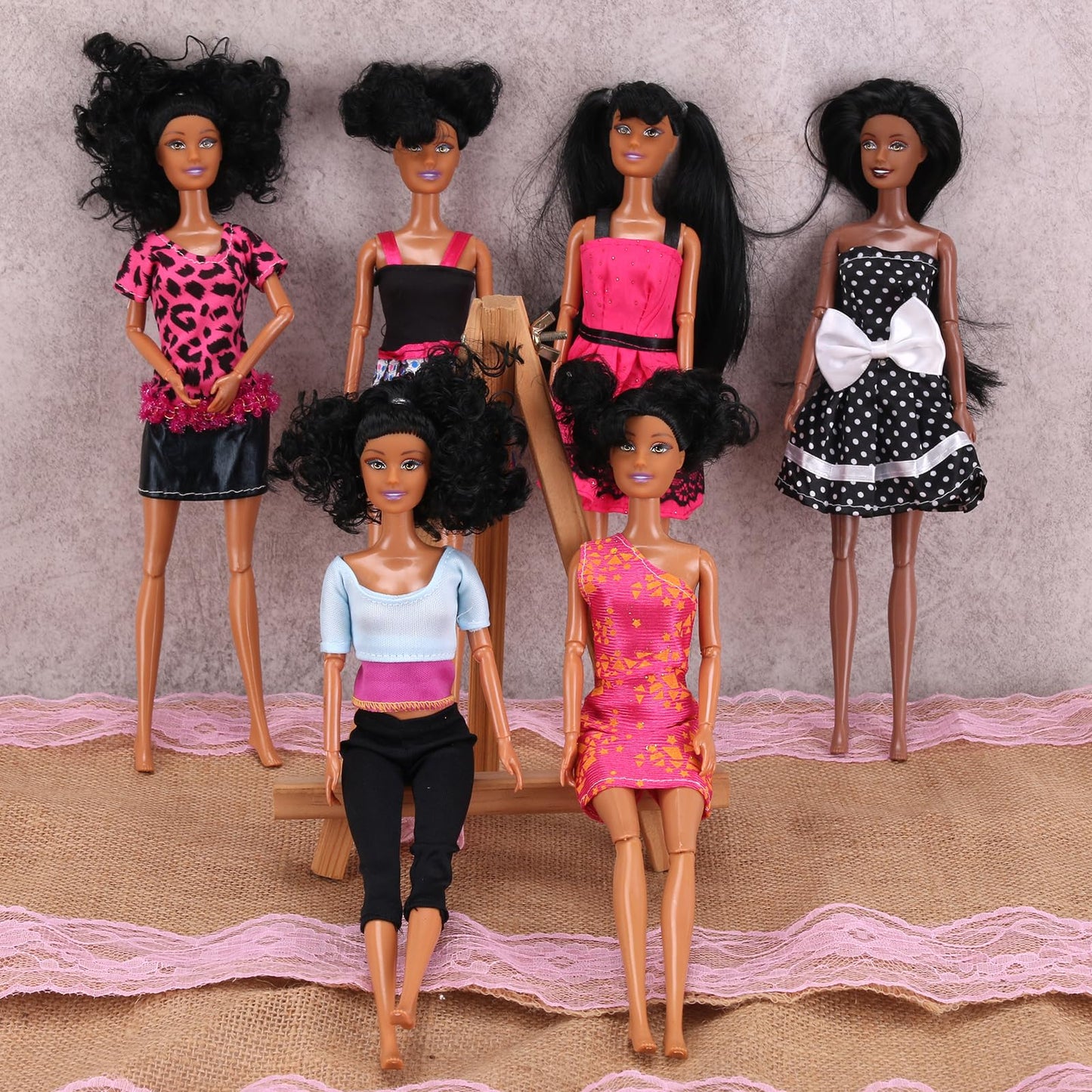 12 Piece African American Black Toy Doll Playset 11.8 enhanced Fashion Diversity Dolls Variety Pack for Kids Girls' Party Favors