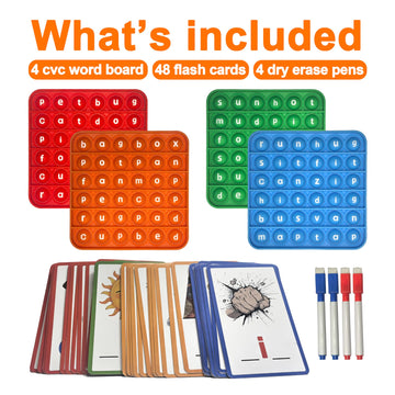 Proweber CVC Learning Pop Fidget Set with Flash Cards - Educational Spelling and Reading Game for Preschool and Kindergarten, In