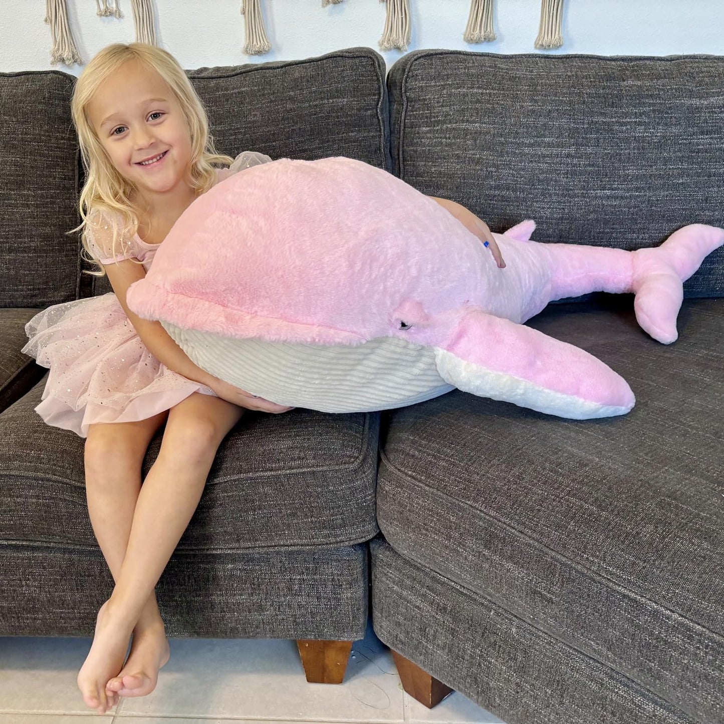 Tezituor 4ft Giant Whale Stuffed Animal, 43.3 inch Large Stuffed Pink Whale Plush Ocean Toys, Hugging Soft Whale Plush Pillow fo
