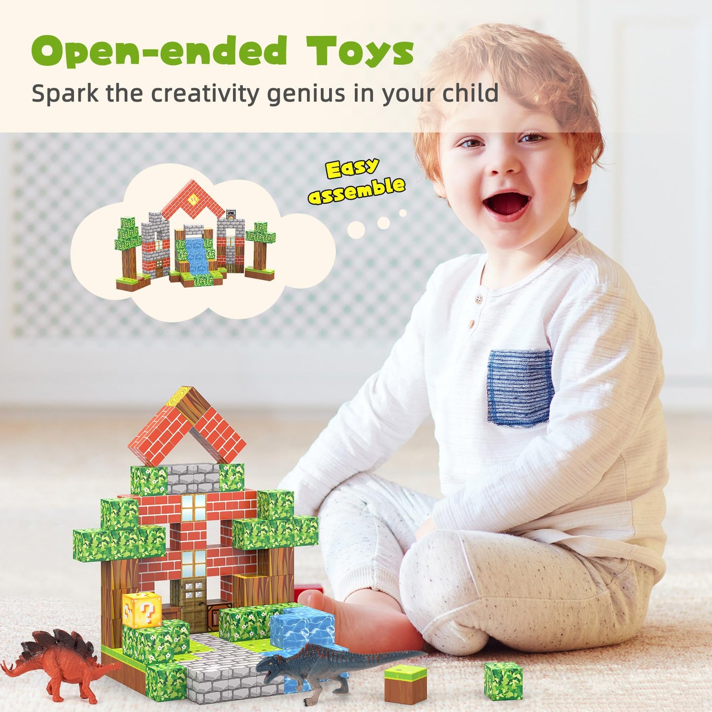 Magnetic Blocks 108Pcs Magnetic Building Blocks For Boys 6-8 With 6 Dinosaur Toys, Magnetic Building Blocks Toddler Toys For 6+