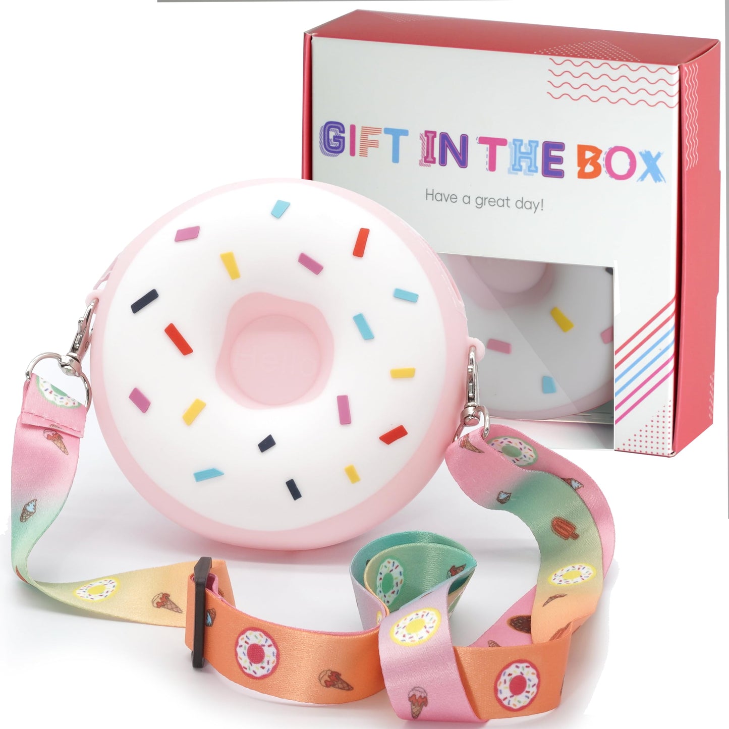 CONTRACONTACT Set of 4 Sweet Kids Purse Donut bags in pink in individual gift boxes, Donuts Purses as Kids Toys & first little h