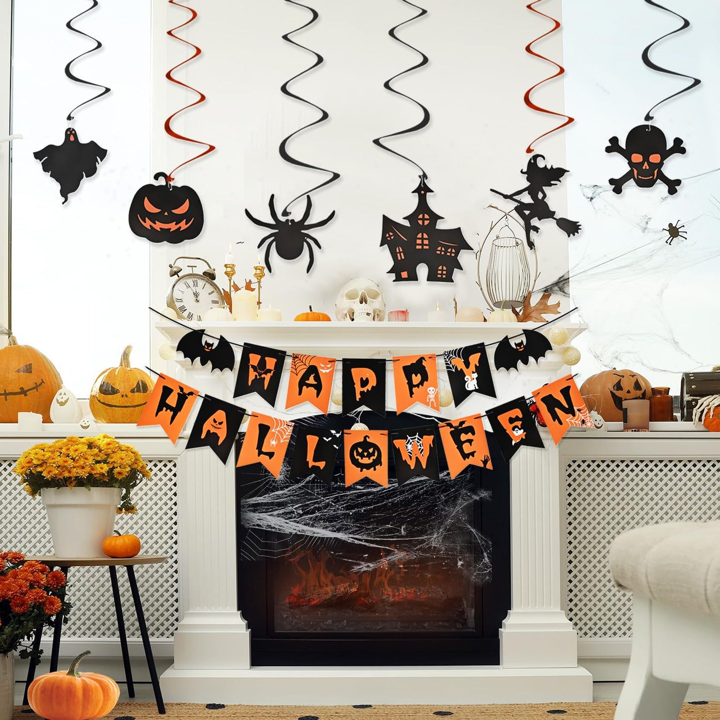 Ahfulife Halloween Party Decorations Set, Reusable Halloween Indoor Decorations Kit Including Happy Halloween Paper Banner For H