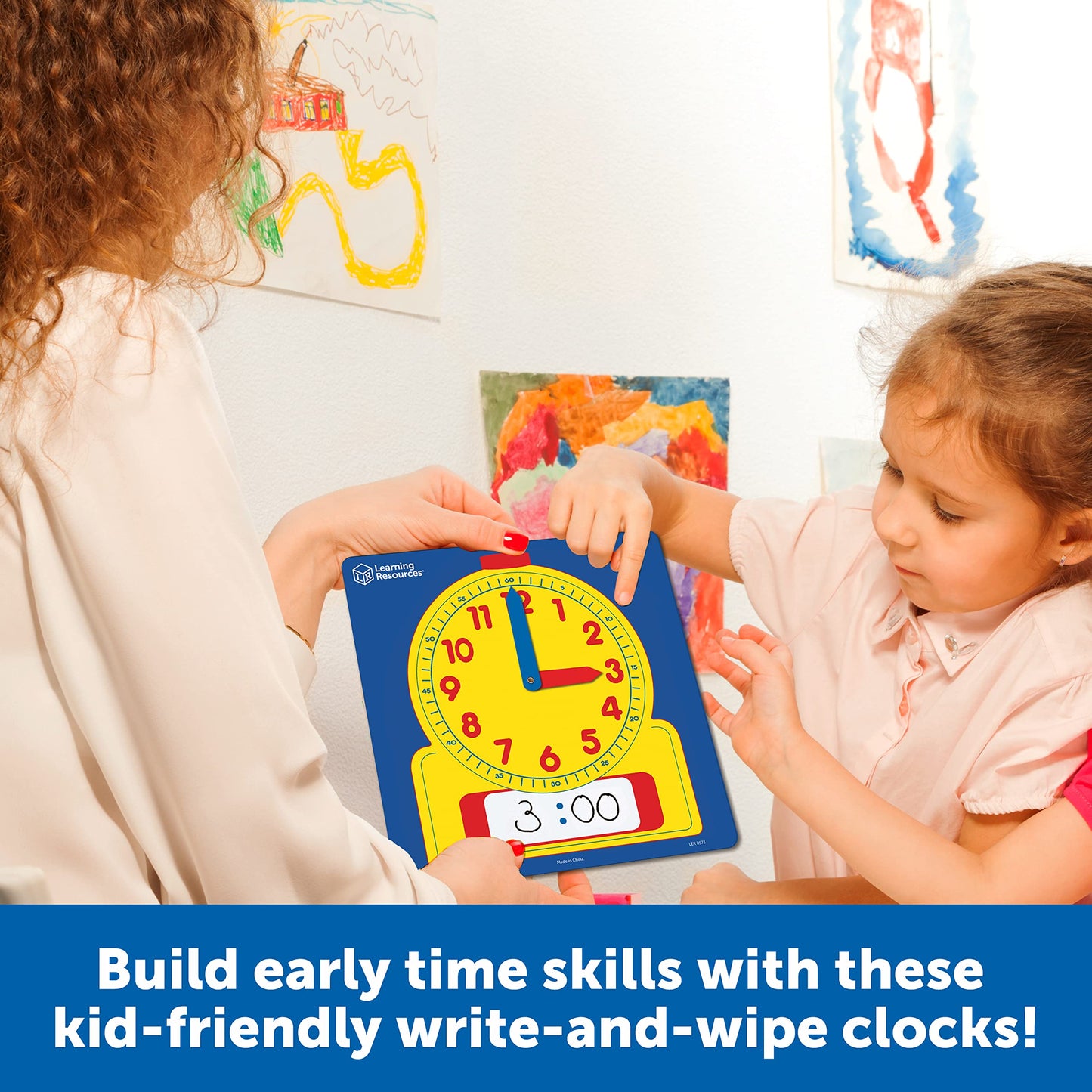 Learning Resources Write & Wipe Clocks Classroom Set - 25 Pieces, Ages 6+ Laminated Dry-Erase, Teaching Aids, Teacher Supplies, Learning Time,Back To School Supplies