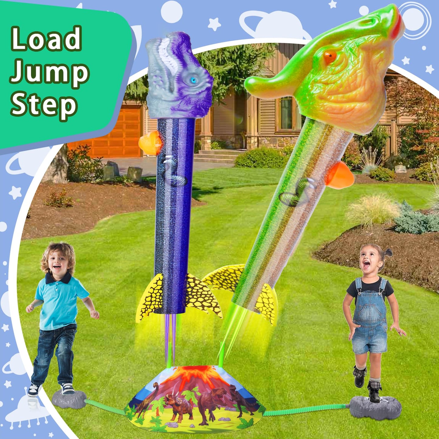 Dinosaur Rocket Launcher For Kids - Launch Up To 100 Ft, 8 Rockets And 2 Pads For Multi-Player, Dinosaur Toys, Birthday Gift Ide
