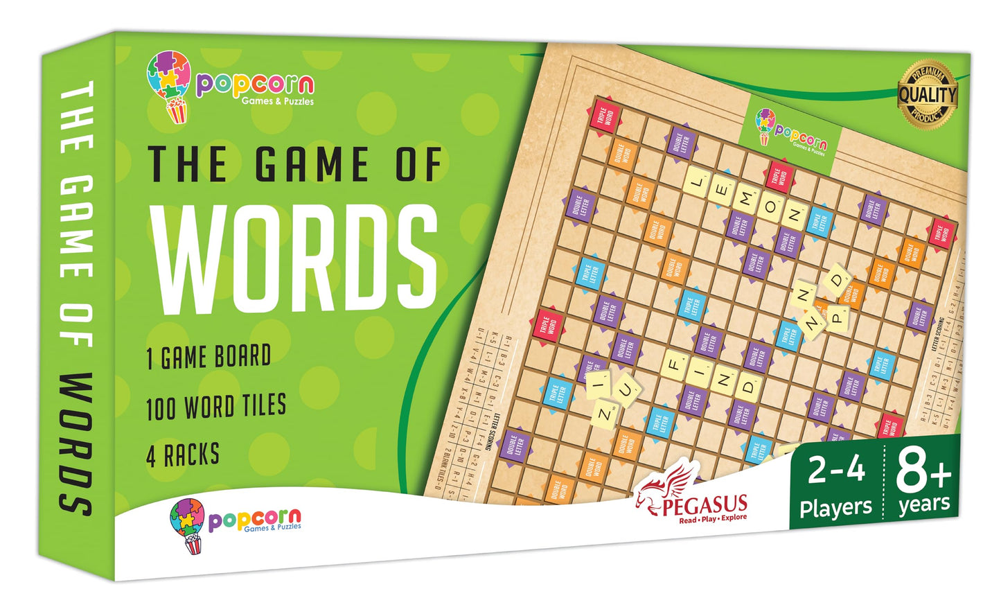 Popcorn Games & Puzzles The Game Of Words Scrabble Crossword Spellex Board Game For 2-4 Players Educational Vocabulary Learning