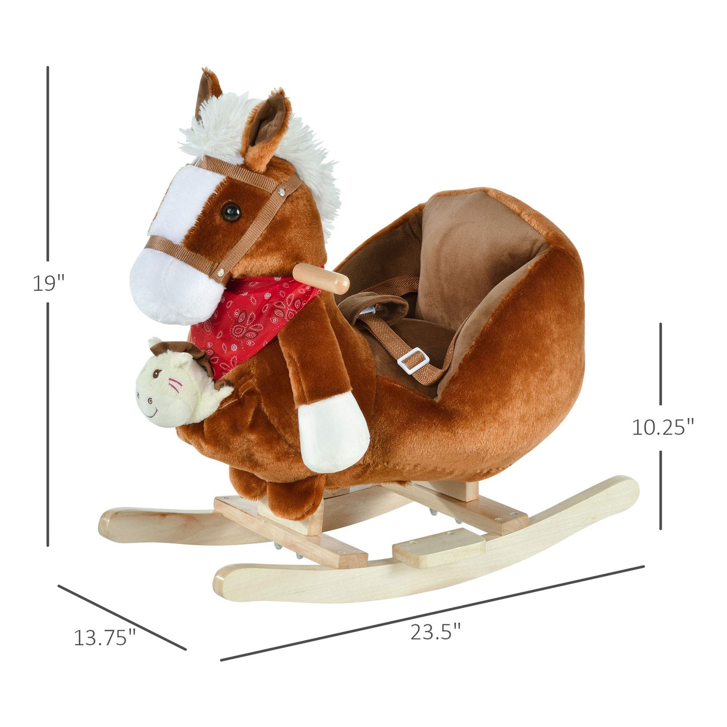 Qaba Kids Ride-On Rocking Horse Toy, Rocker With Lullaby Song, Hand Puppets & Soft Plush Fabric For Children 18-36 Months, Brown