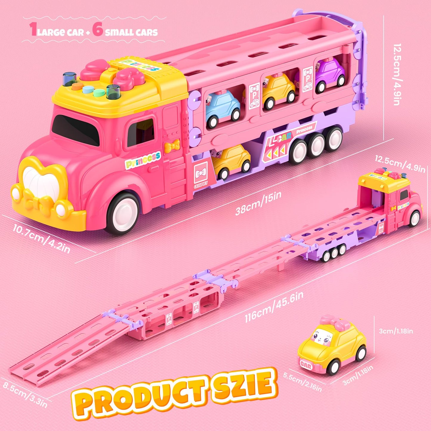 Hot Bee Toddler Toys for 2 3 4 5 Years Old Girls, 7-in-1 Foldable Ejection Trucks for Toddlers 2-4 Years, Toys for 4 Year Old Gi