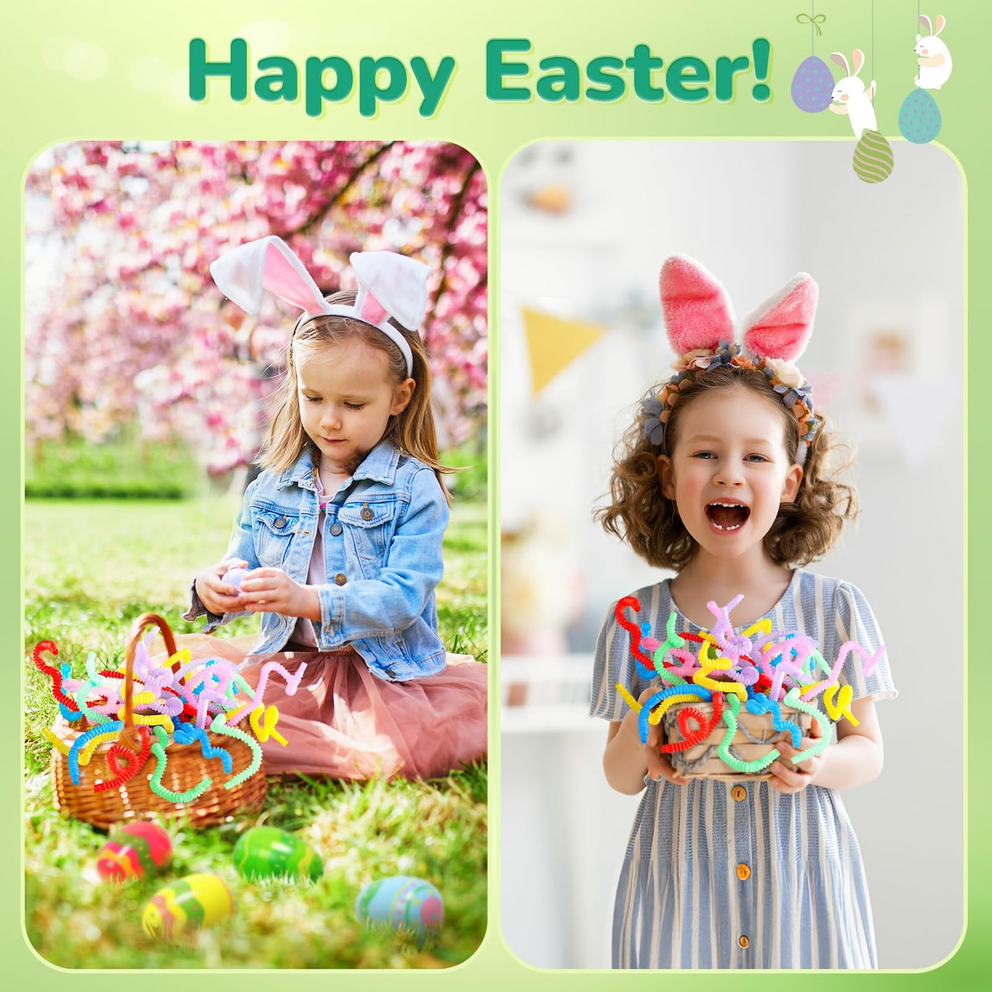 Skirfy 12 Pack Filled Easter Eggs Easter Basket Stuffers For Kids Toddlers With Pop Tubes,Party Favors For Boys Girls