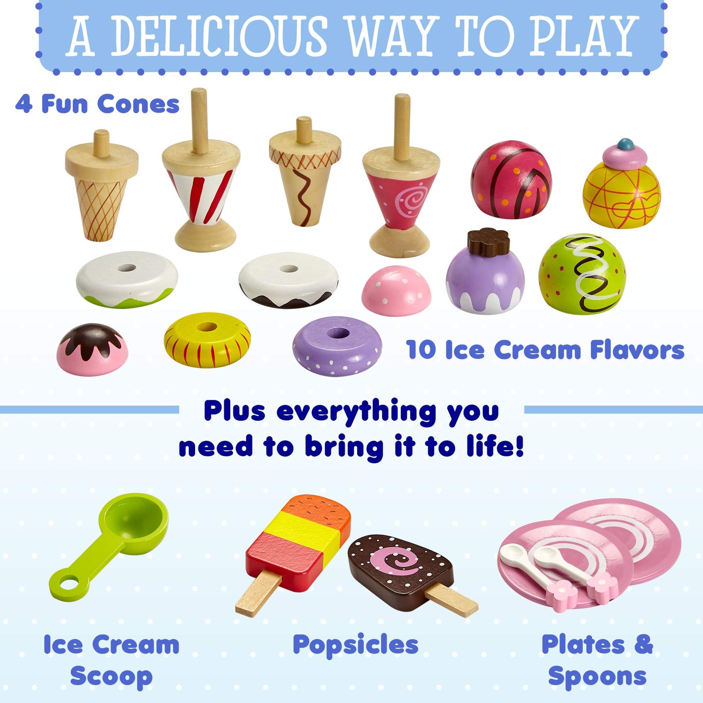Ice Cream Toy - Pretend Ice Cream Set - Ice Cream Set for Kids - Wooden Ice Cream Set