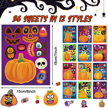 DECYOOL 36 Pack Halloween Stickers, Halloween Make a Pumpkin Face Stickers DIY Make Your Own Stickers Halloween Pumpkin Crafts S