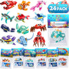 Asoulin Valentines Day Gifts For Kids, 24 Pack Sea Animal Building Block Set With Valentines Day Cards For Kids Classroom School