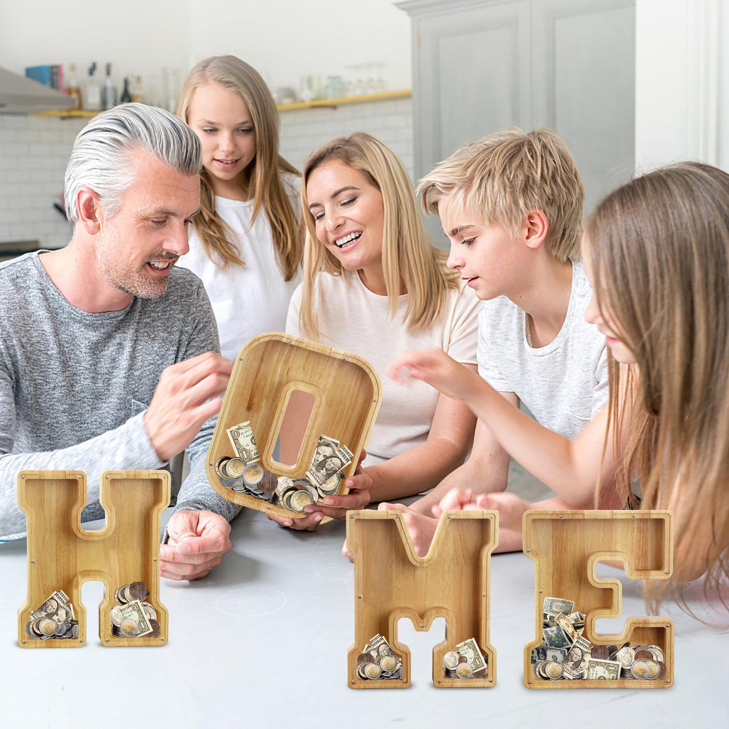 Aorcmitn Extra Large Wooden Letter Coin Piggy Bank For Boys Girls Kids Toddler Alphabet B Money Bank (Initial-B-12)