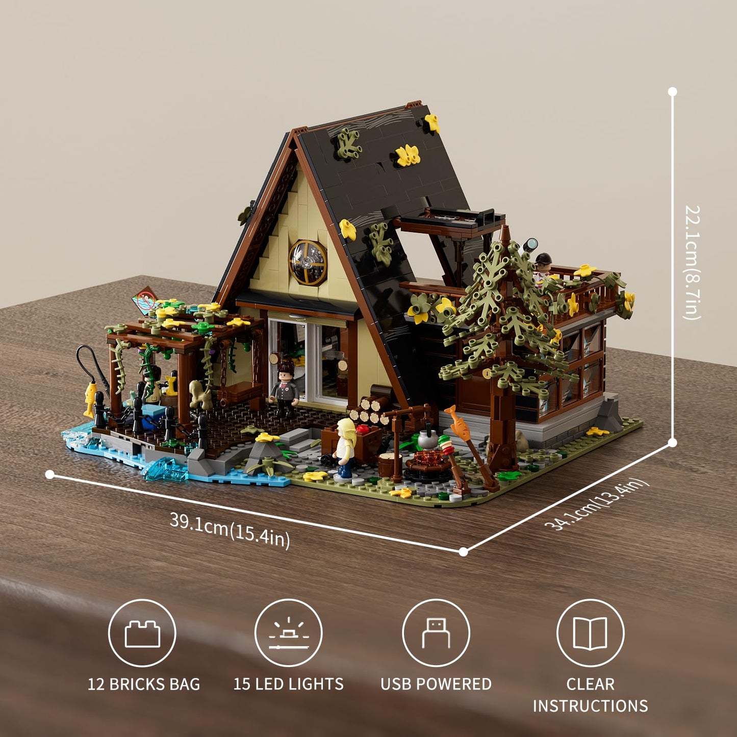 FUNWHOLE A-Frame Cabin Lighting Building Set, 2061 PCS Model F9013, Multicolor Plastic Construction for Adults and Teens