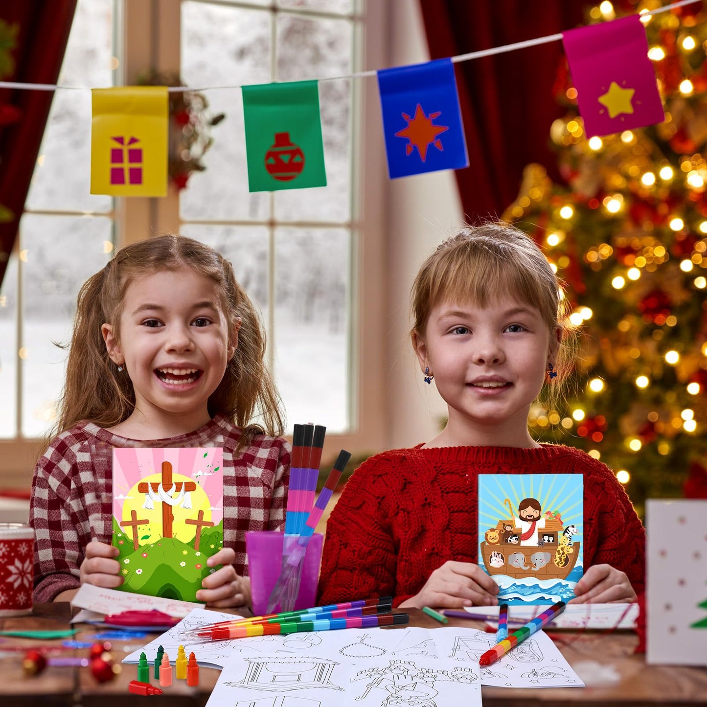 24 Pcs Christmas Coloring Book for Kids Bulk with 24 Crayons, Christmas Activity Books with Marker Xmas Stocking Goodie Bag Stuf