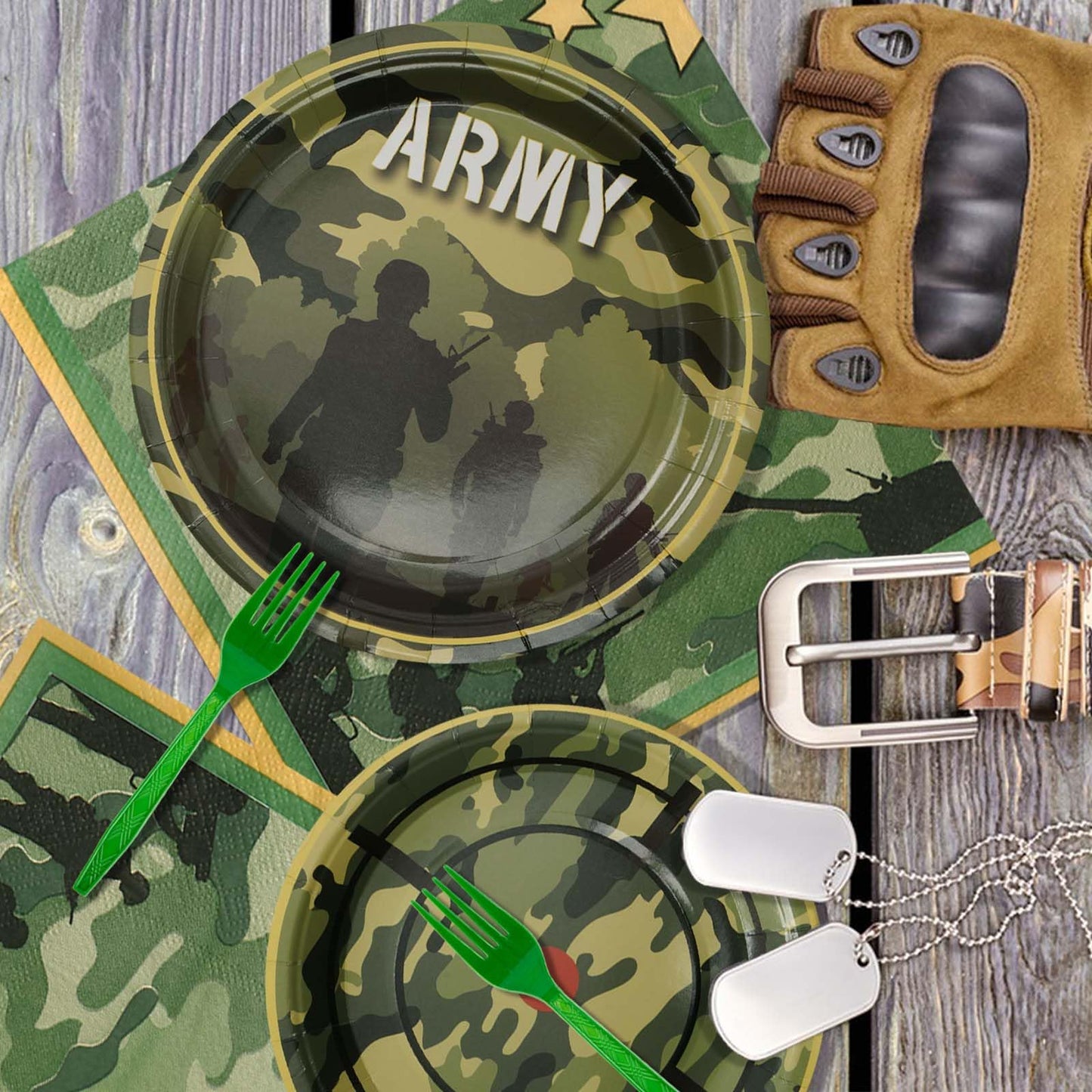 96Pcs Army Birthday Party Supplies Army Party Plates Napkins Forks Army Party Decorations For Camo Birthday Party, Military Sold