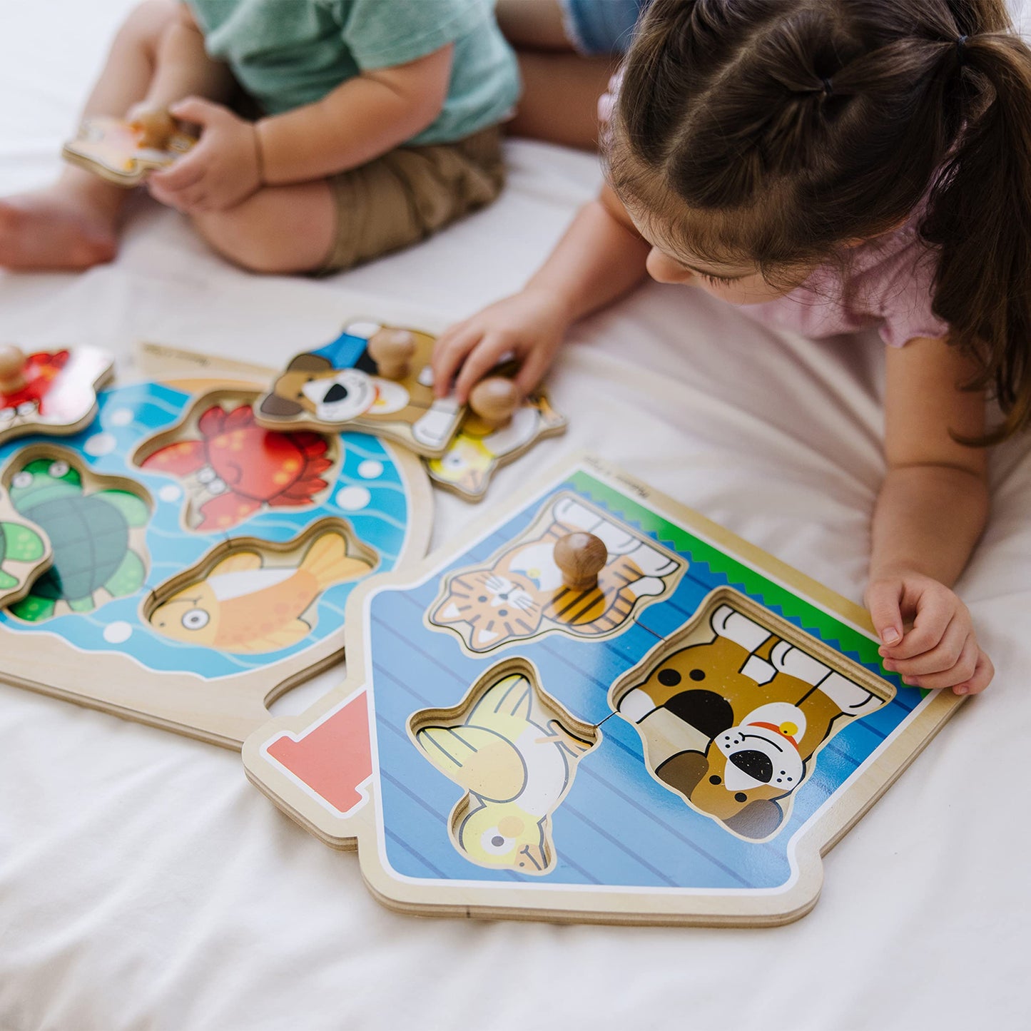 Melissa & Doug Jumbo Knob Wooden Puzzles Set - Fish & Pets - Multi-color - Model 93281