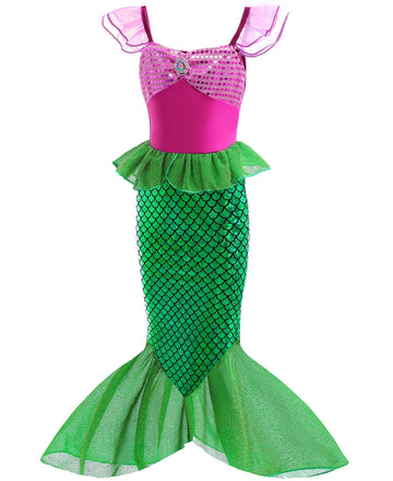 bibeikele Girls Mermaid Costume Dress UP Outfit Kids Cosplay with Necklace Mermaid Bag Hairpin 2-3Years(FCFK9-100)