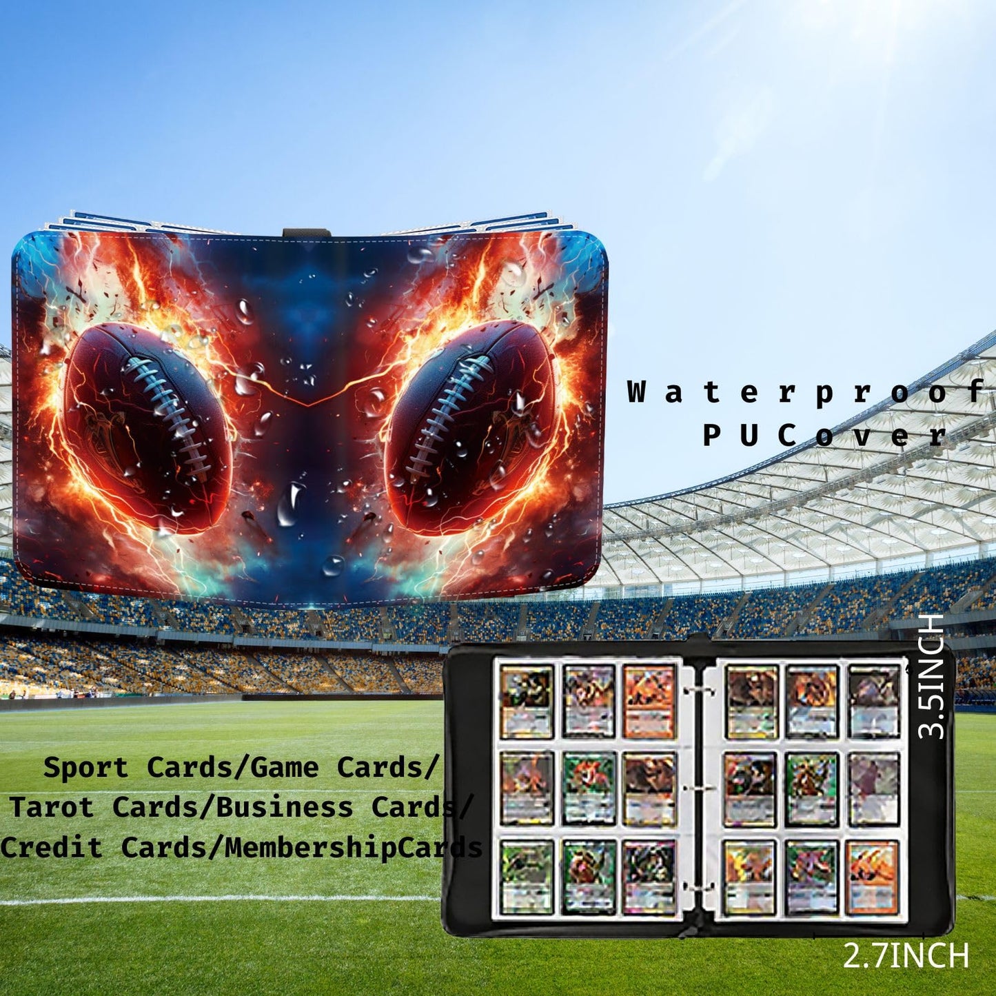 2025 Football Card Binder Trading Card Binder Holder 900 Pockets Fits 900 Cards with 50 Removable Pages Football Card Gifts Collector Album with Zipper Storage Display Case