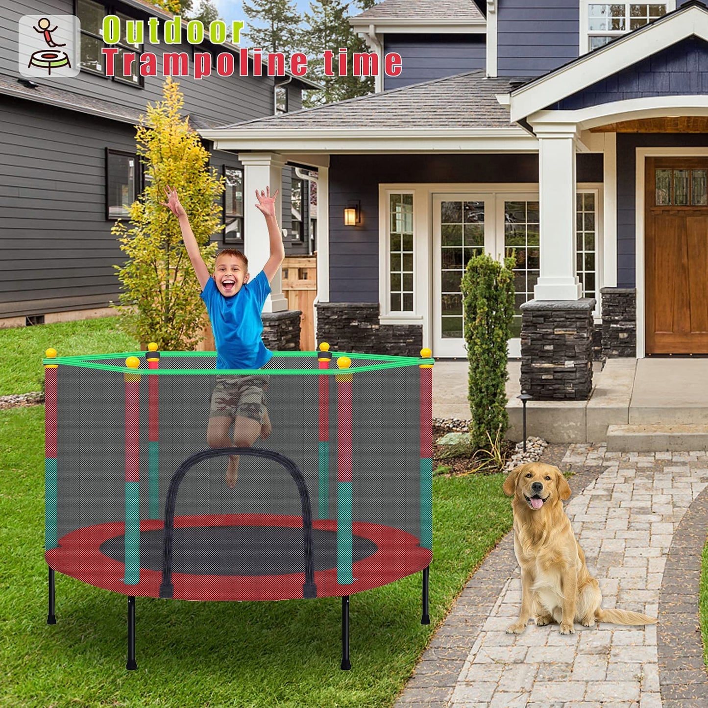 Toymate Kids Trampoline With Safety Enclosure Net - 5Ft Trampoline For Toddlers Indoor And Outdoor - Parent-Child Interactive Ga