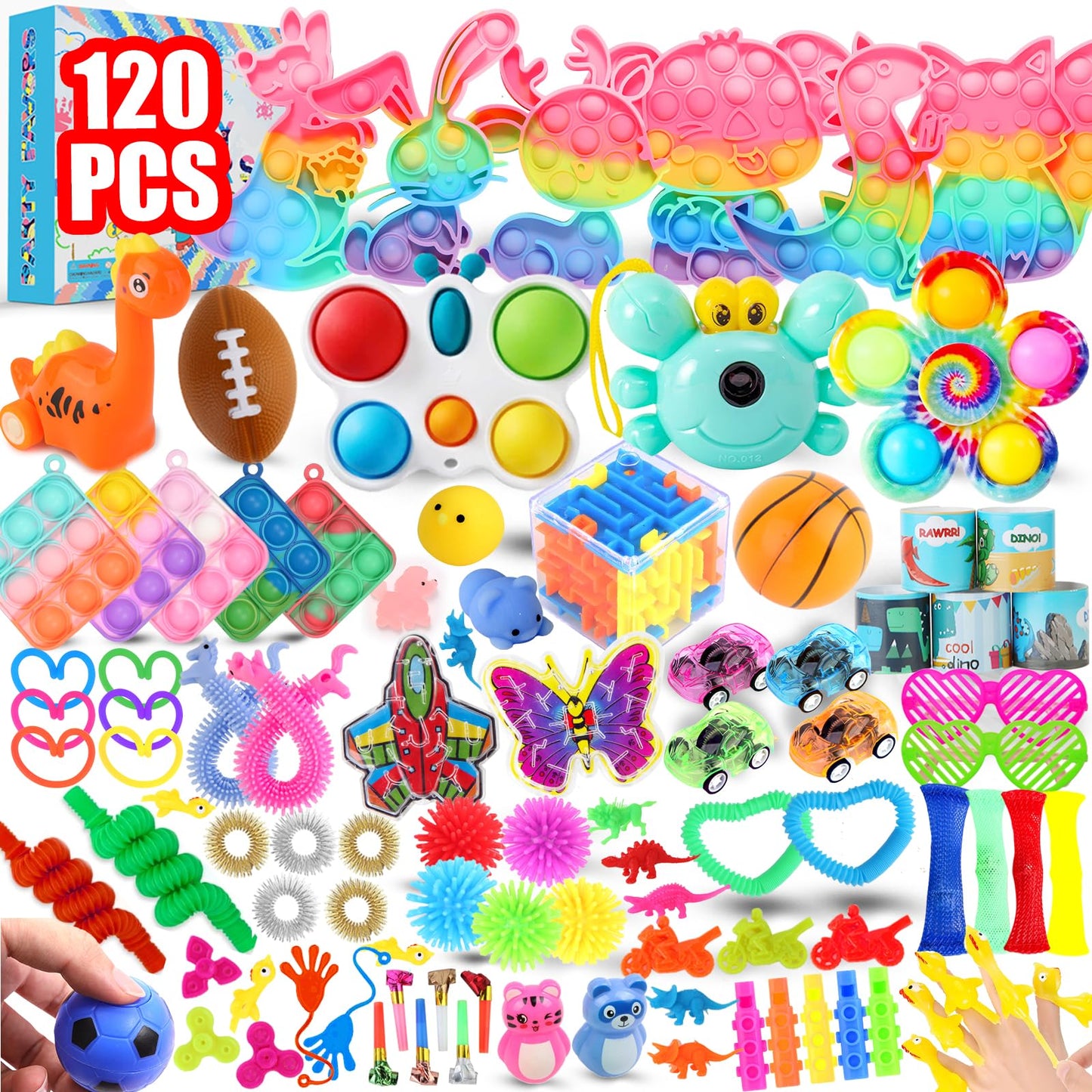 120Pcs Fidget Toys Pack, Bulk Party Favors For Kids, Stocking Stuffers, Treasure Box Chest, Birthday Party, Classroom Carnival P