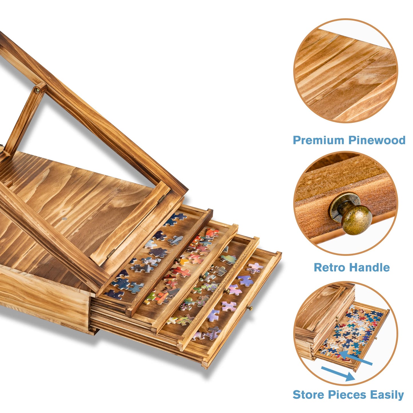 Lavievert Jigsaw Puzzle Sorting Trays & Puzzle Bracket Set, Adjustable Puzzle Easel Holder For Puzzle Board, Wooden Puzzle Sorters With Drawer Design For Up To 1500 Pieces - Comes With No Puzzle Board
