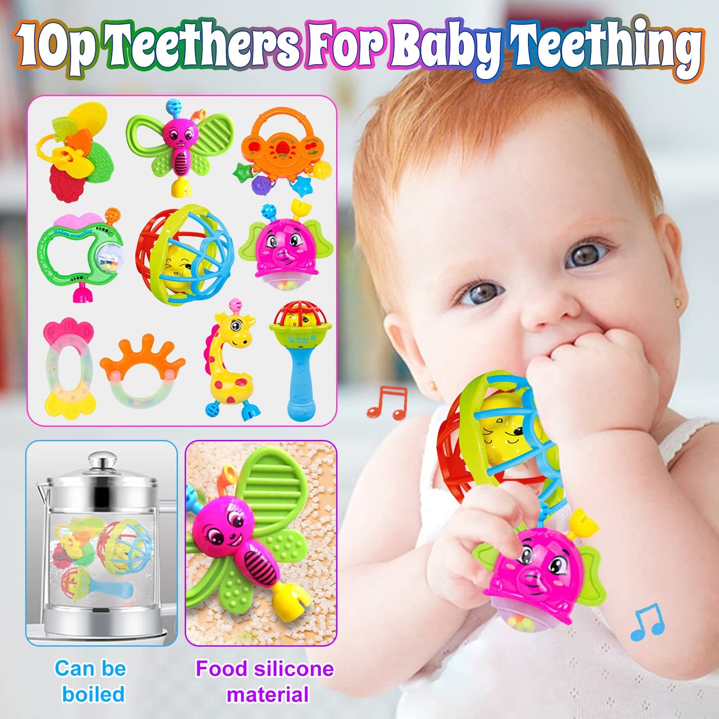 Baby Rattles 0-6 Months - 17 Pcs Baby Rattle Toys Set Infant Toys For 0-3 Months Baby Toys 3-6 Months Newborn Toys With Teething And Wrist Socks Rattle For 0 1 2 3 4 5 6 7 10 12 Month Babies Boy Girl