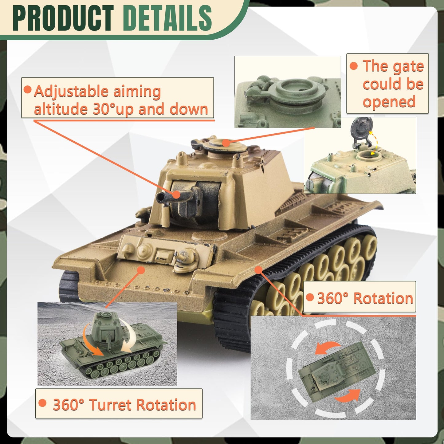 Maozyhomie Ww2 Army Tank And Army Men Toys Playset, 2Pc Us Tank-6 Models With 10Pc Toy Soldiers, Desert Tan And Olive Drab Green