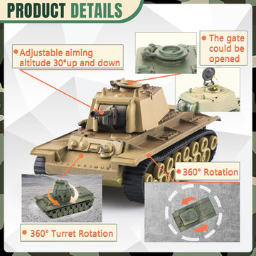 Maozyhomie Ww2 Army Tank And Army Men Toys Playset, 2Pc Us Tank-6 Models With 10Pc Toy Soldiers, Desert Tan And Olive Drab Green