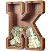 Customized Name Large Wooden Piggy Bank For Kids Boys Girls Alphabets Letter A-Z Coins Bills Money Change Bank Box Initial On Clear Cover (Laser Engraved) (Alphabet-K, Initial-12)