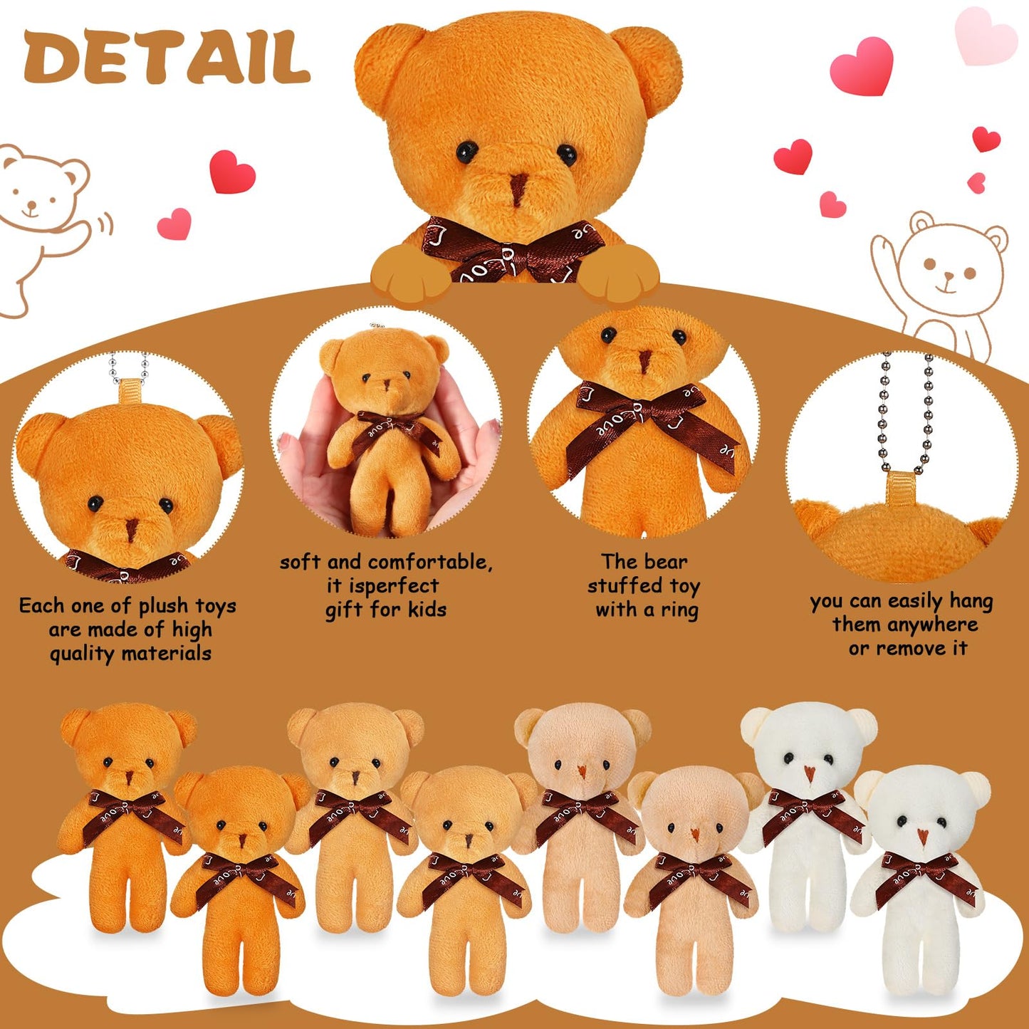 Skylety 40 Pcs Valentines Mini Bear Stuffed Tiny Bear Bear Doll For Keychain Soft Mini Bear Stuffed Animal Plush Bears Tiny Bear