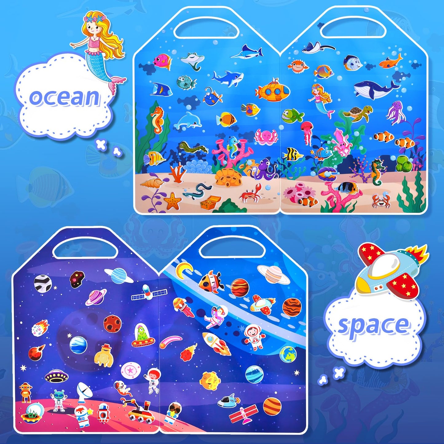 6 Set (260pcs) Puffy Sticker Books Activity for Kids, Animal, Farm, Dinosaurs, Space, Vehicle, Ocean, 3D Reusable Stickers for B