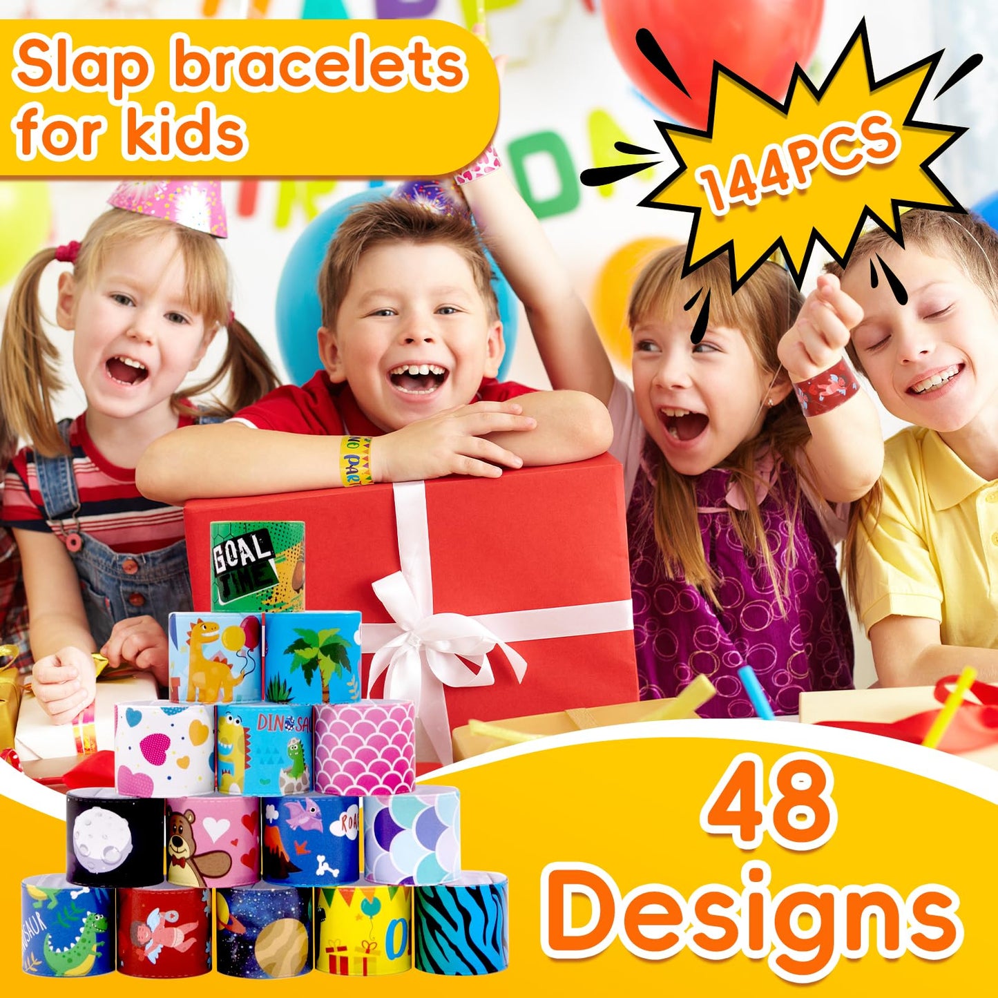 JoyRapt 144PCS Slap Bracelets for Kids 8-12 Party Favors, Christmas Gifts for Kids Slap Bracelets Bulk Classroom Prizes, Snap Br