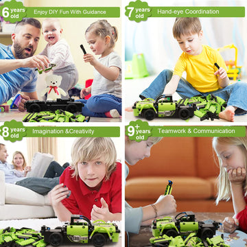 Gamzoo Stem Building Toys For Kids With 2-In-1 Remote Control Racer Snap Together Engineering Kits Early Learning Racecar Buildi