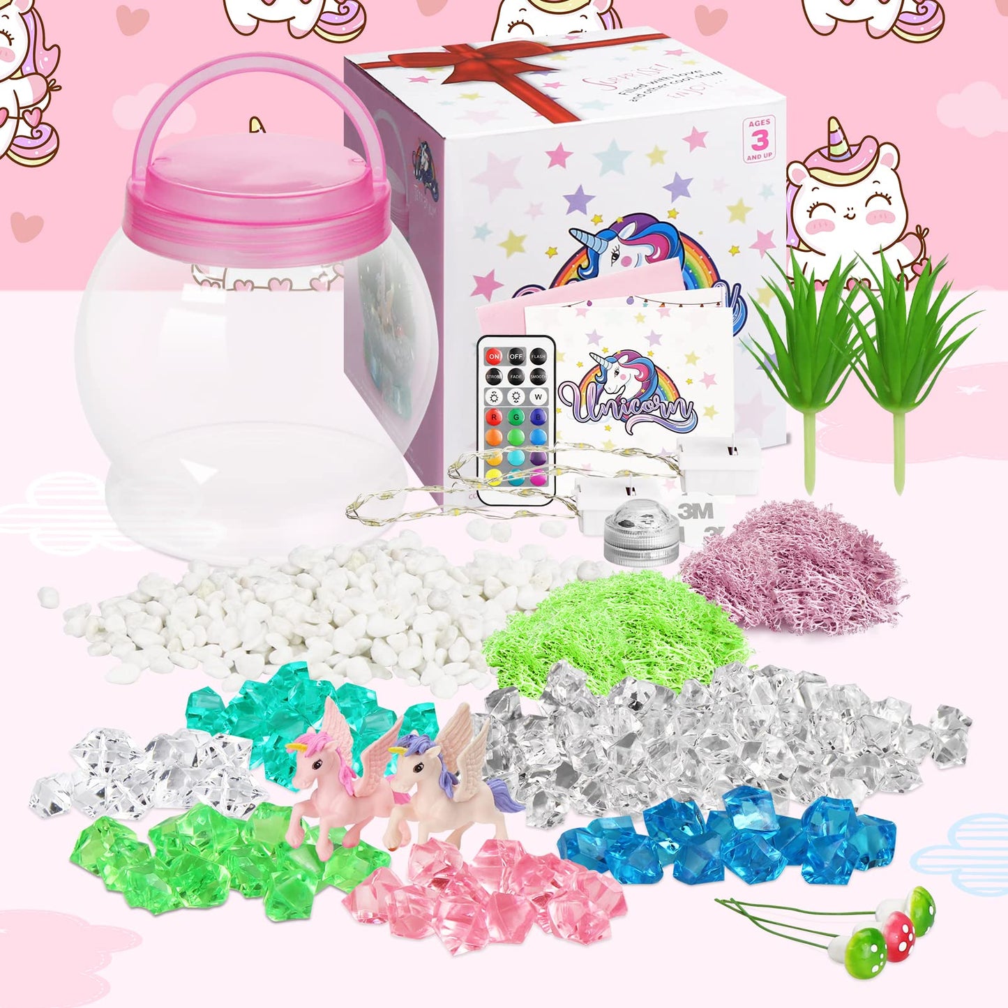 Diy Light-Up Unicorn Terrarium Kit For Kids,3 Light Modes Unicorn Toys & Activities Kits Presents,Arts & Crafts Unicorns Gift For Girls Age 4 5 6 7 8-12 Year Old Birthday Gift, Bedroom Decor