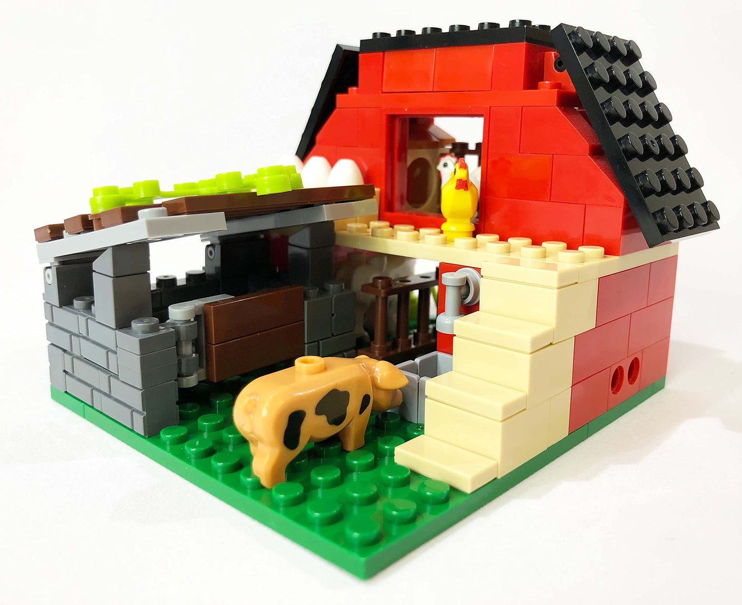 Brick Loot The Red Barn Farm, Custom Designed 160 Piece Model W/Animals, Chickens, Pig, Lamb, Eggs, & More, Compatible With Lego And Other Major Brick Brands Sets And Models, For Adults & Kids Age 6+